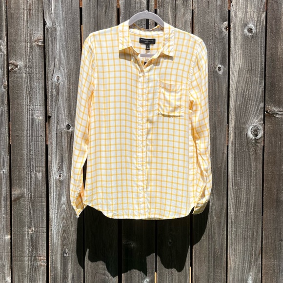 Banana Republic yellow plaid button down shirt size small - Picture 1 of 17